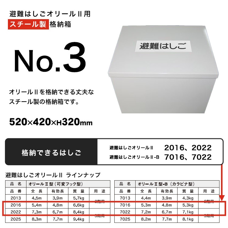 避難はしご オリール2型用 格納箱 スチール製 No.3 収納 ケース
