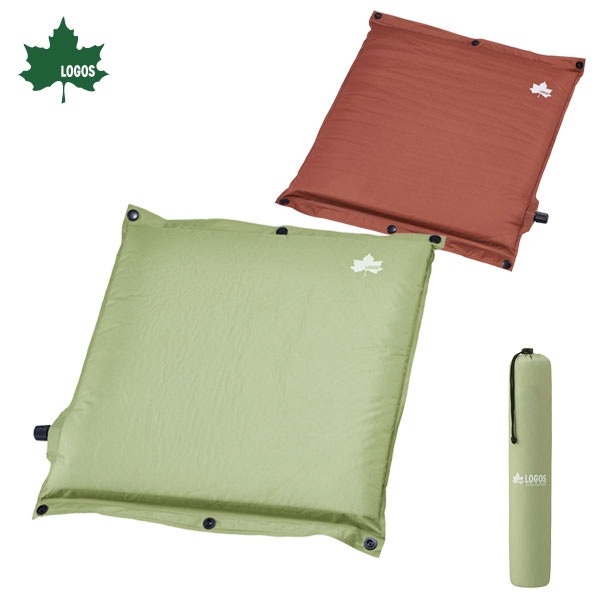 LOGOS セルフインフレート マルチクッション 枕 座布団 マット グリーン ブラウン 収納袋付き