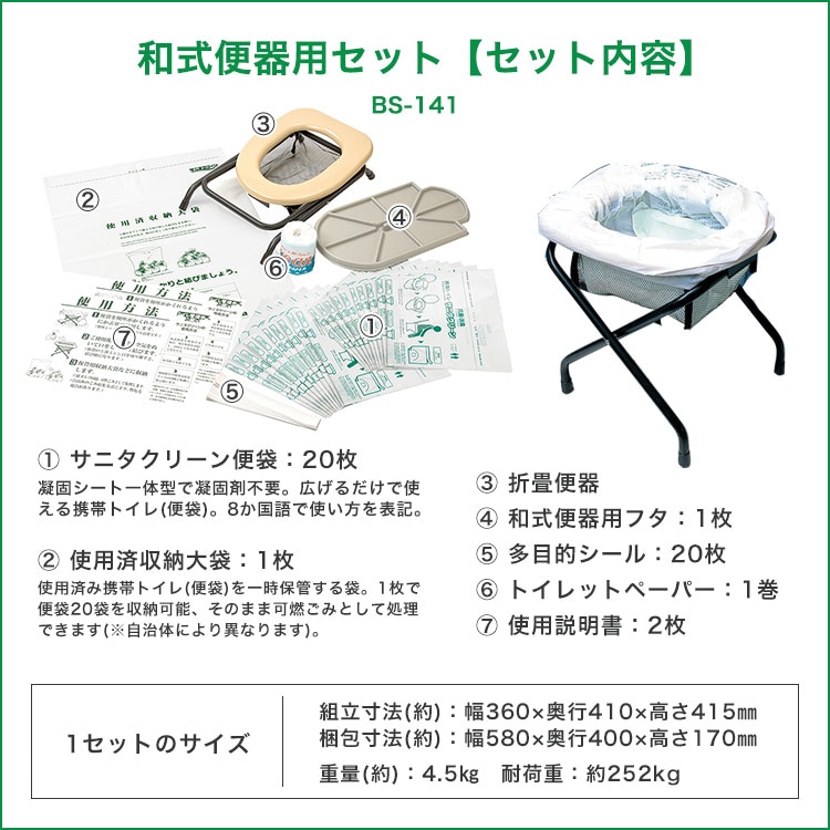非常用トイレ サニタクリーン 和式便器用 トイレセット 便袋20枚入 簡易トイレ 断水 災害 備蓄 防災用品 防災グッズ