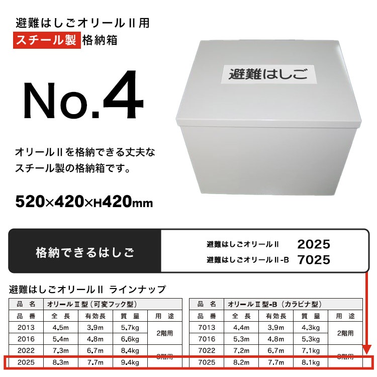 避難はしご オリール2型用 格納箱 スチール製 No.4 収納 ケース