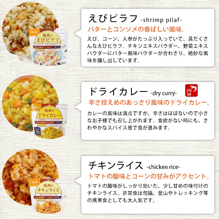 尾西のアルファ米 10種 しっかりご飯セット ｜ あんしんの殿堂 防災館