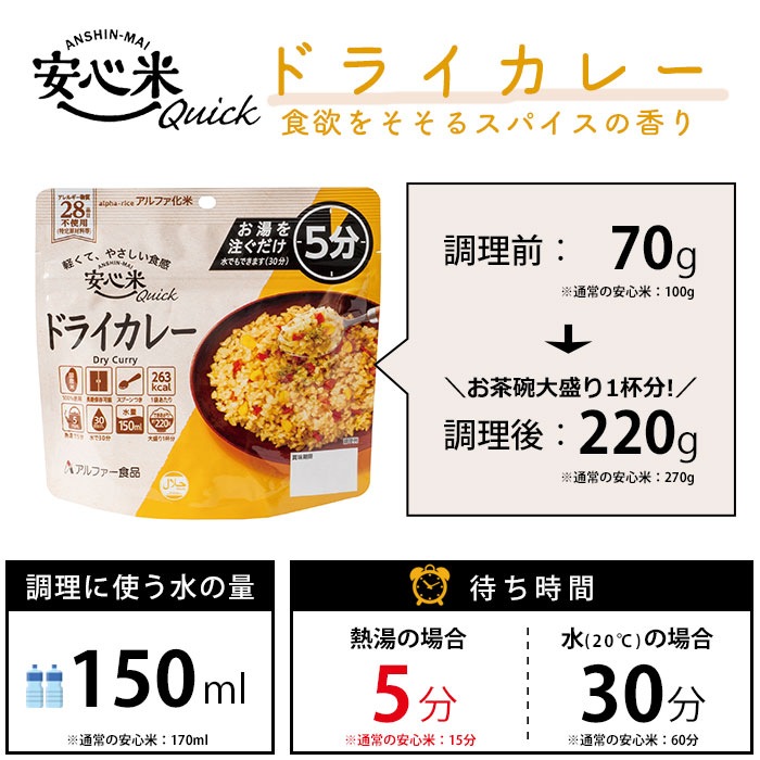 安心米クイック ドライカレー 20袋入 ケース販売 アルファー食品 安心米 アレルギー対応 ハラール対応