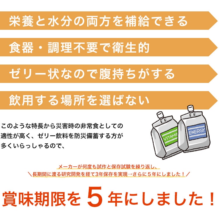 5年保存 森永製菓 飲料ゼリー inゼリーエネルギー ロングライフ 180g トロピカルフルーツ味 非常食 備蓄