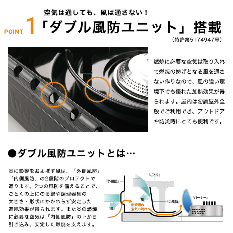 イワタニ カセットフー タフまる CB-ODX-1-BK ブラック 屋外でも風に強いカセットコンロ アウトドア・防災用 専用キャリングケース付き