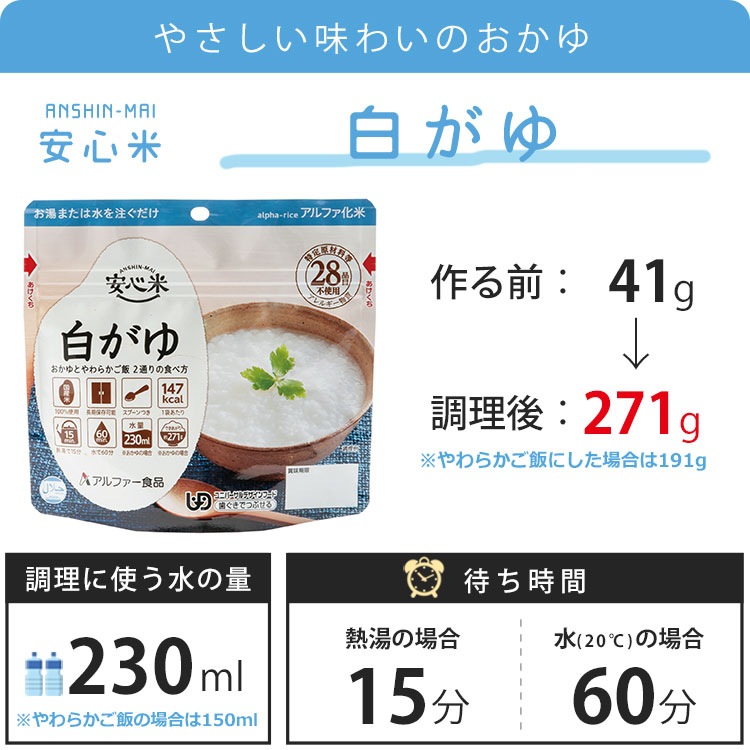 【アウトレットお得!2028年6月迄】 アルファ米 安心米 白がゆ 41g アルファー食品 [M便 1/4]