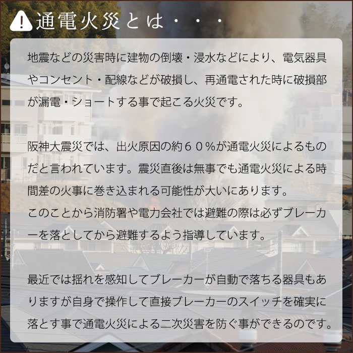 通電火災 通電火災防止棒 「届い手」 靴べら 電気ブレーカー 震災 避難時 高齢者 漏電 ショート 安全 防災