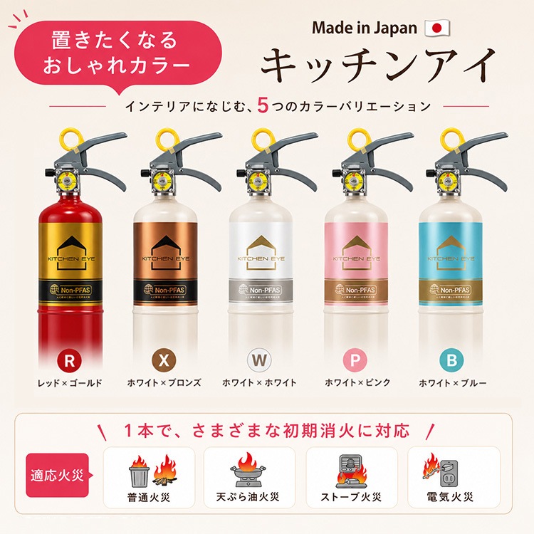 住宅用消火器 キッチンアイ 日本製 モリタ宮田工業 食品由来 中性薬剤 Non-PFAS おしゃれ 消火器 家庭用 初期消火 防災 MVF1HBシリーズ