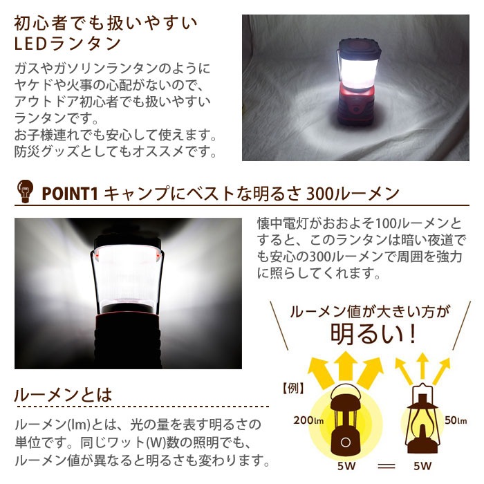 BL-35 LEDランタン 300ルーメン 赤色 携帯に便利な明るいランタン