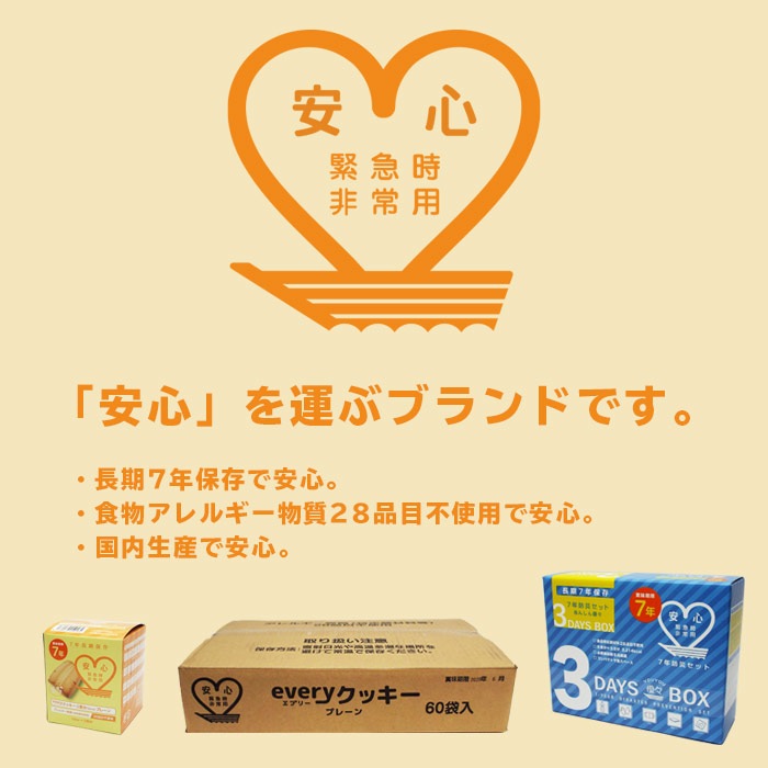 7年 長期保存 everyクッキー 3食分(Dice) 1日分 プレーン  米粉クッキー アレルギー対応 28品目不使用