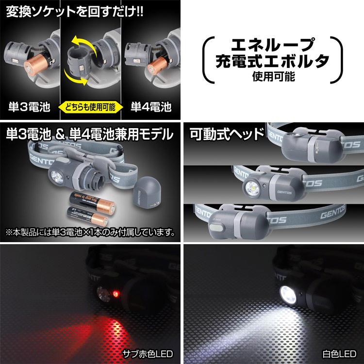 GENTOS ジェントス LEDヘッドライト CP-34DD 高輝度LEDライト 白色 赤色 120ルーメン 明かり 灯り