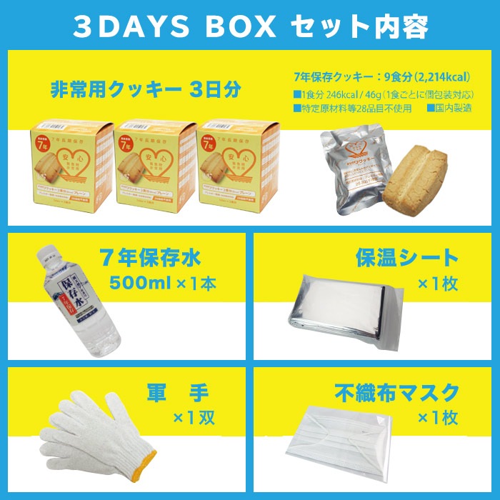 7年保存 あんしん優々3DaysBox 3日分セット 防災セット 避難セット アレルギー対応 28品目不使用 スリーデイズ ボックス