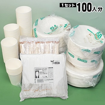 エコ食器セット100人分 使い捨て食器 紙皿 カトラリー 食器セット 大人数 炊き出し プラごみ削減