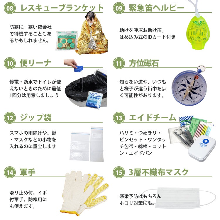 帰宅支援ヒップバッグセット ライムグリーン／ブラック(非常用持ち出し袋 防災セット 防災袋 防災用品セット 防災リュック)　ご注文後2週間程度でお届け