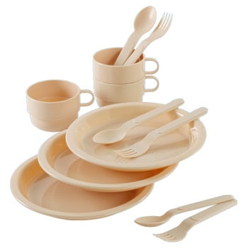 レジャー食器 ホリデーセット コップ・トレー・スプーン・フォーク各3個入 巾着袋付き