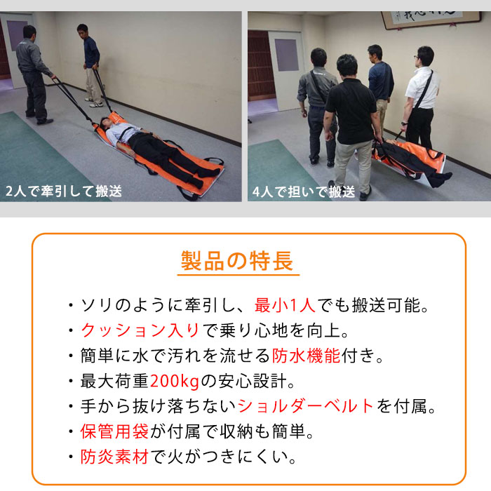 防災用担架 イージーストレッチャー ピクトグラム仕様 YS-SS0-OP 表示あり 非常時 緊急時 救護 搬送 牽引 防水 防炎 軽量 女性 高齢者