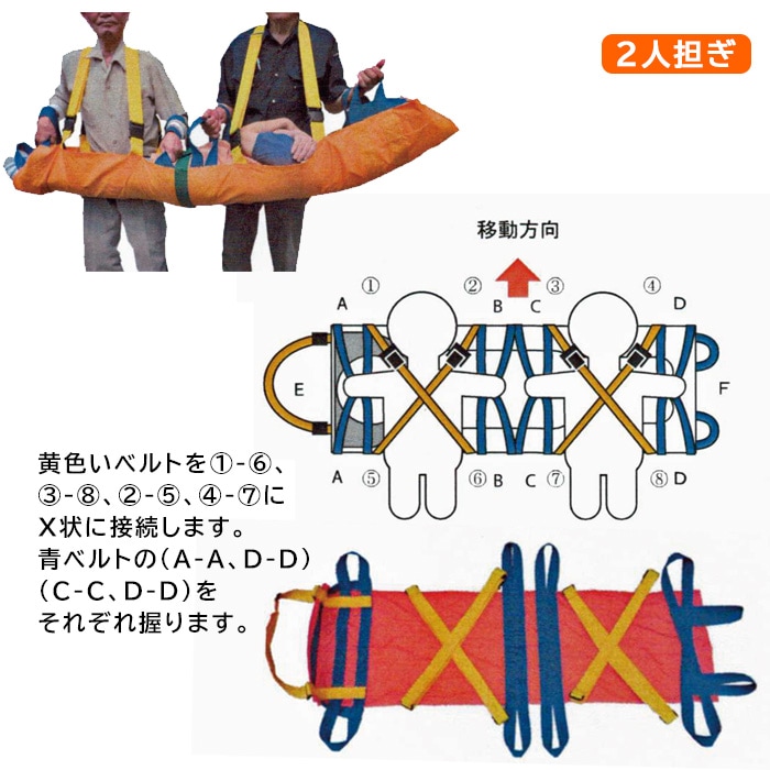 救護用ベルカ担架 DSB-6 担ぎ手人数1~6人 ワンタッチ式ベルト担架