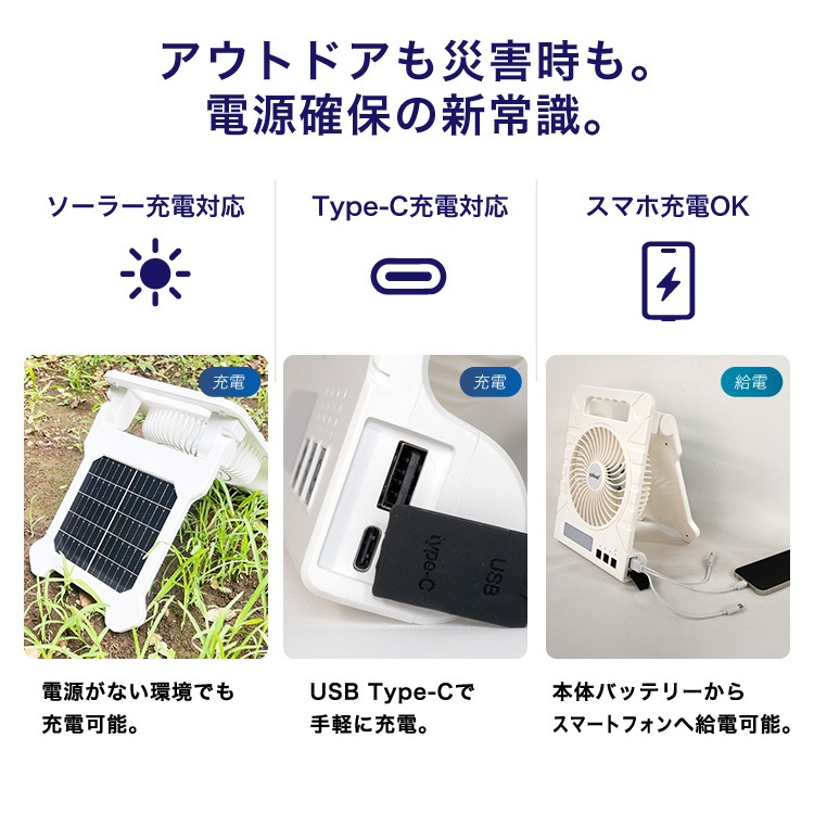 Exelux ウルトラソーラーファンコンパクト ソーラー充電式扇風機 10000mAh大容量バッテリー LEDライト搭載 コードレス 軽量860g IPX3防滴 スマホ充電対応 防災用品 停電対策 熱中症対策 車中泊 アウトドア