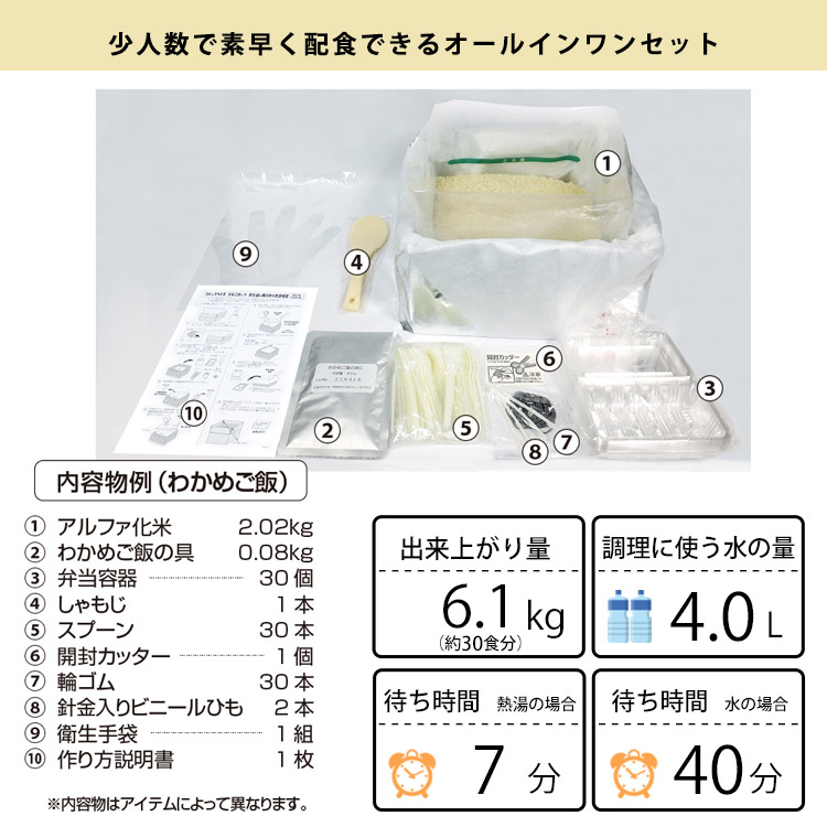非常食 アルファ米 炊き出しセット ななこめっつ わかめご飯 約30食分 2.1kg 7分 サタケ 防災グッズ 防災用品 避難訓練 ご飯