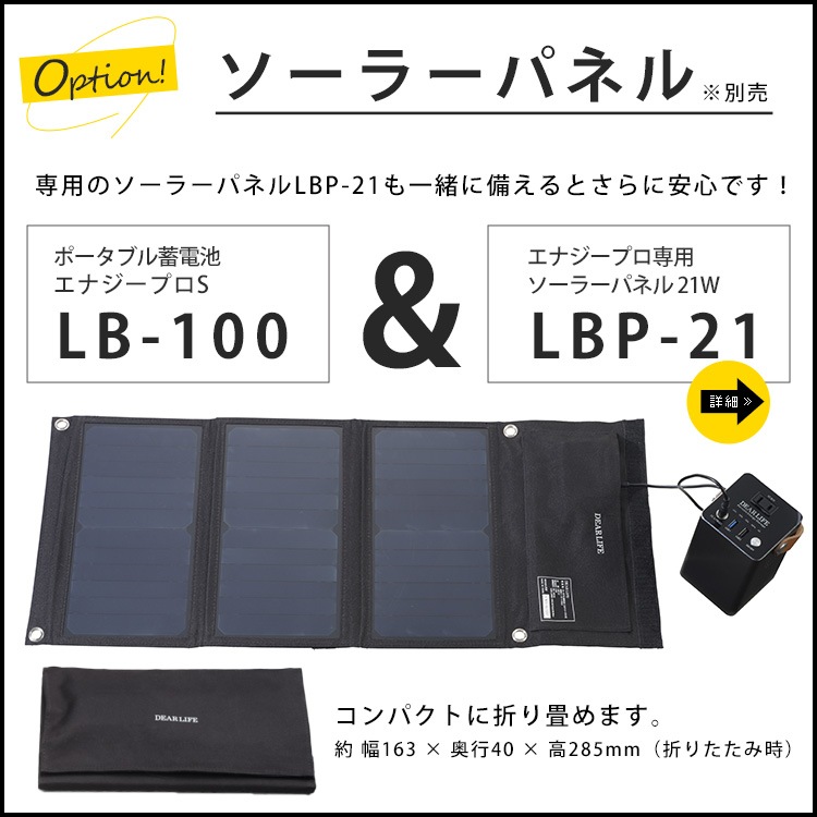 非常用電源 ポータブル蓄電池 エナジー プロ S LB-100 正弦波 蓄電容量103Wh コンパクト ライノプロダクツ