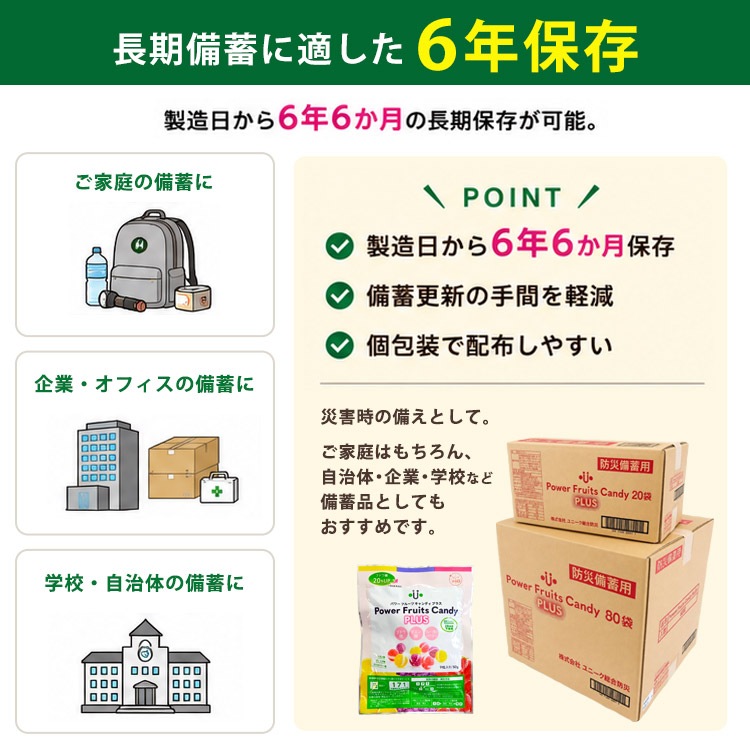 6年保存 パワーフルーツキャンディ プラス 9粒入 長期保存キャンディ アレルギー28品目不使用 ブドウ糖配合 レモン・グレープ・いちご味 [M便 1/4]