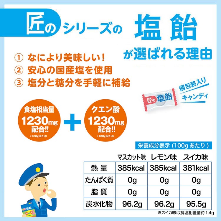 熱中症対策 サラヤ塩分補給キャンディ 匠の塩飴3種アソート750g (塩飴 しおあめ 熱中飴 熱中症 塩分補給 SARAYA NO:27860)