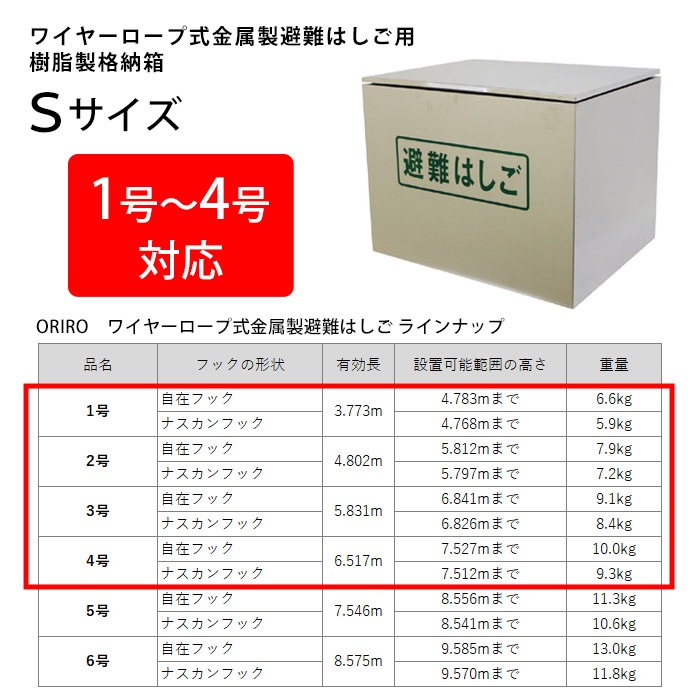 オリロー 避難はしご 格納箱S ステンレス製 ワイヤーロープ式はしご 1～4号用【送料無料】