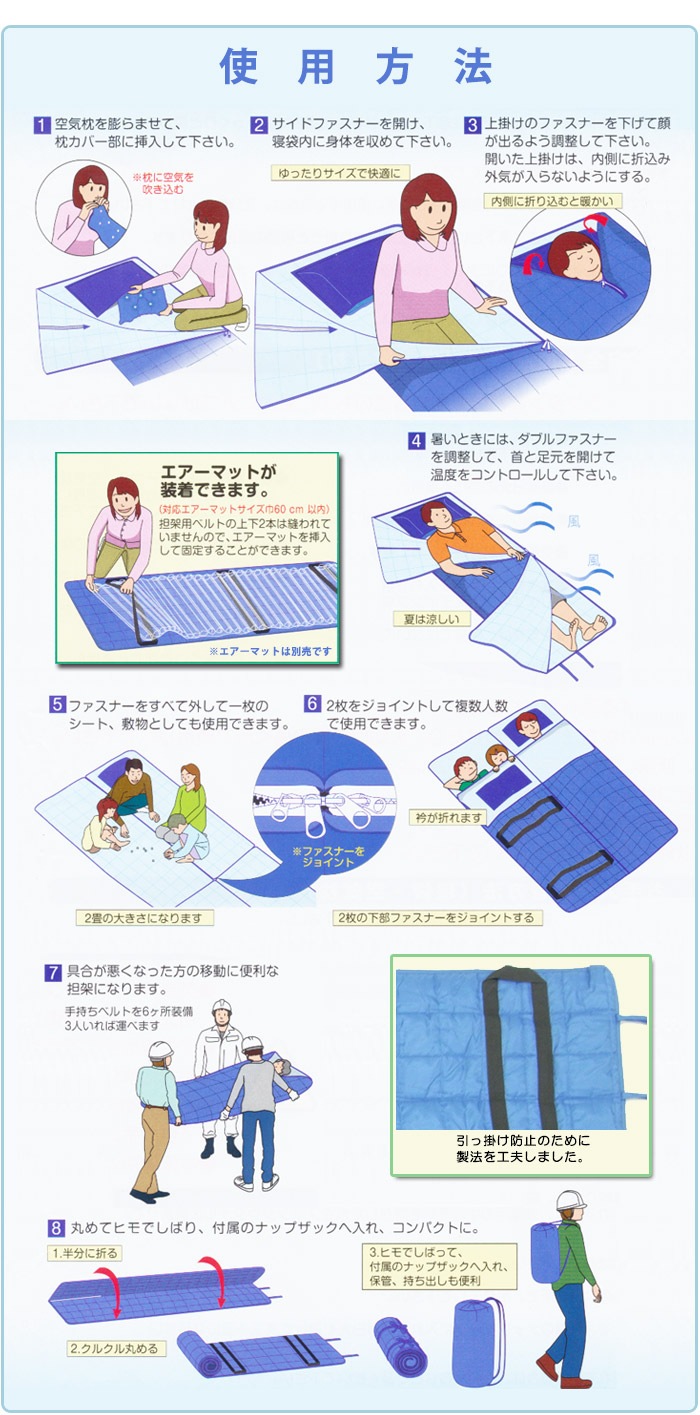 防災備蓄用寝袋 真空パックタイプ[10枚入] 空気枕・ナップザック付き（パック寝袋/寝具/防寒着/布団/帰宅困難)