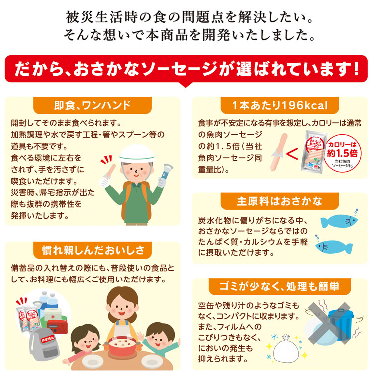 おいしいおさかなソーセージ 75g×3本入 長期保存 常温保存 防災備蓄 非常食 カルシウム配合 ワンハンド食品 Umios ギョニソ [M便 1/1]