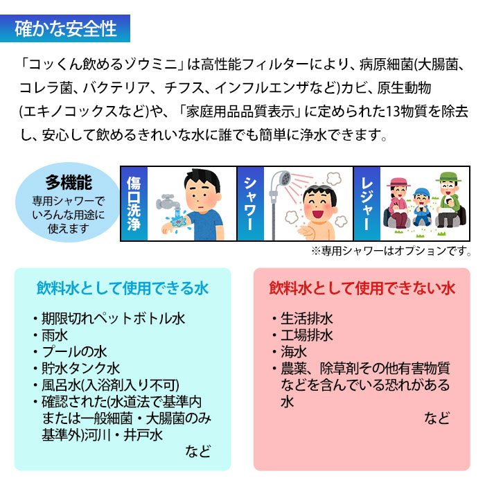 ミヤサカ工業 ポリタンク型浄水器 コッくん 飲めるゾウ ミニ MJMI-02 18L 非常用浄水器 オレンジ 水道