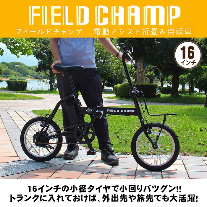 電動アシスト自転車 折畳み自転車 16インチ フィールドチャンプ FDB16EB マットブラック MG-FCP16EB