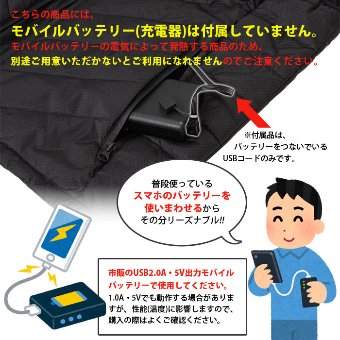 発熱ベスト 電熱ウェア ヒートベストPro 男女兼用 USB電源 撥水 洗濯 防寒