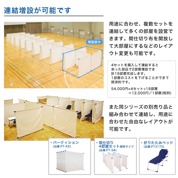 イーストアイ 災害避難所用間仕切り4部屋セット PT-P4 簡易間仕切り 避難所 スペース確保 プライバシー 連結可能