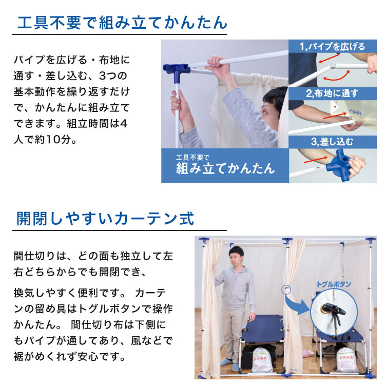 イーストアイ 災害避難所用間仕切り4部屋セット 個室タイプ PT-S4 簡易間仕切り 避難所 スペース確保 プライバシー 連結可能