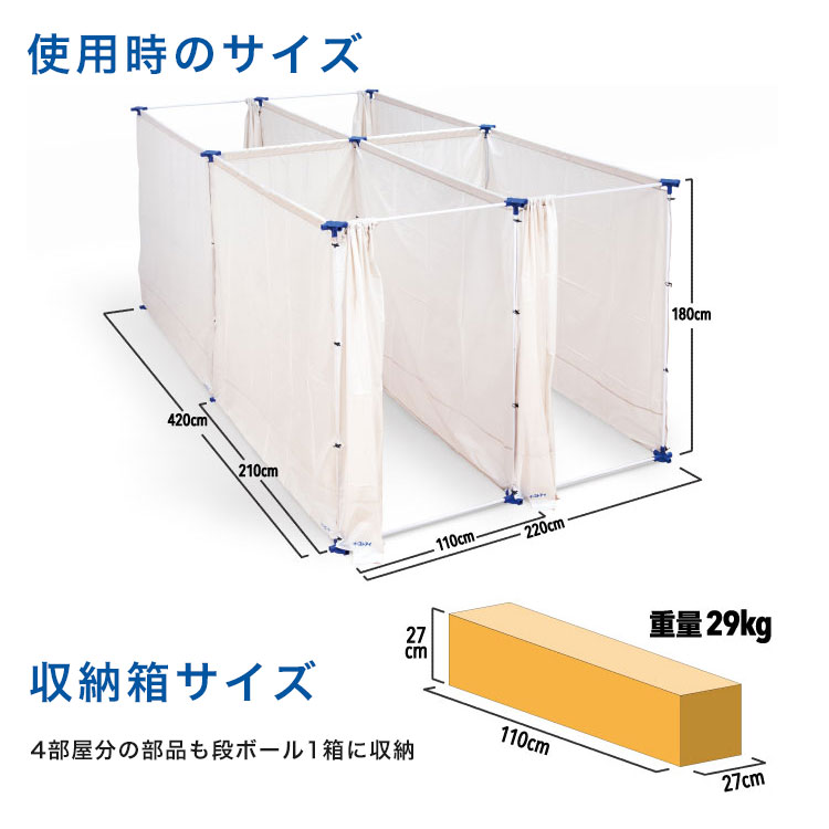 イーストアイ 災害避難所用間仕切り4部屋セット 個室タイプ PT-S4 簡易間仕切り 避難所 スペース確保 プライバシー 連結可能