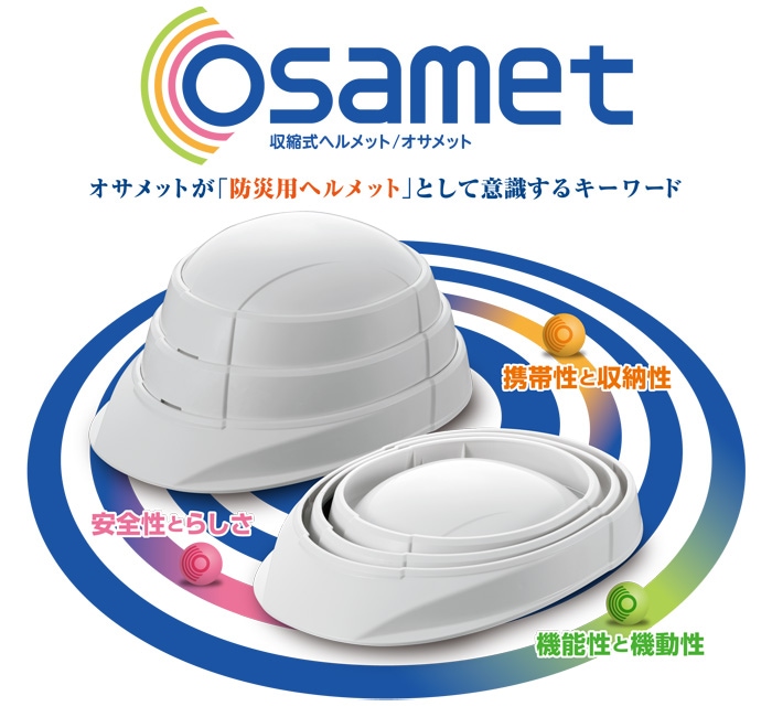 収縮式ヘルメット オサメット『osamet』 KGO-1|折りたたみ式・日本製・防災用ヘルメット