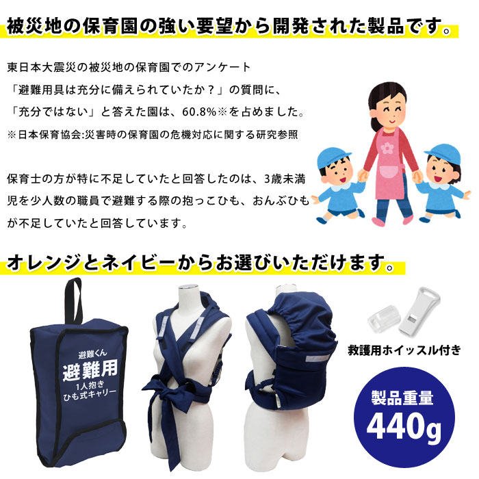 避難くん 避難用1人抱きひも式キャリー (赤ちゃん 乳幼児 乳児 幼稚園 保育園 おんぶ帯 おんぶ紐 救出 救助 災害 防災 介護)