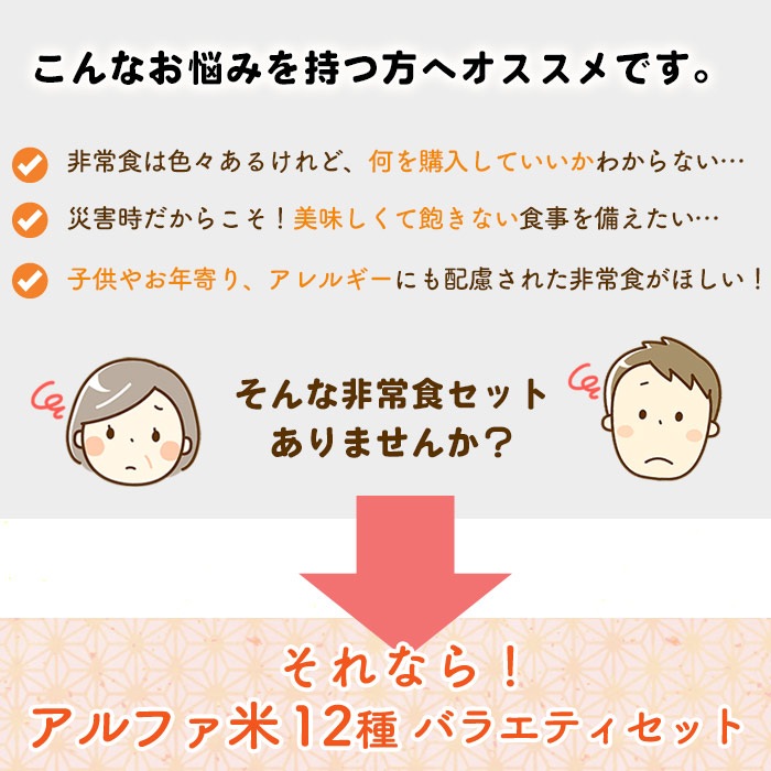 色々なアルファ米が楽しめる　非常食セット アルファ米12食セット アルファ米12種バラエティセット【送料無料】　アルファー米　ご飯　保存食　ご注文後2週間程度でお届け