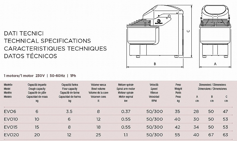 impastatrice a spirale SUNMIX EVO6/10/15/20 - �ԥåĥ��ѤΥ��ѥ����ߥ�����SUNMIX EVO6/10/15/20  -  Made in Italy
