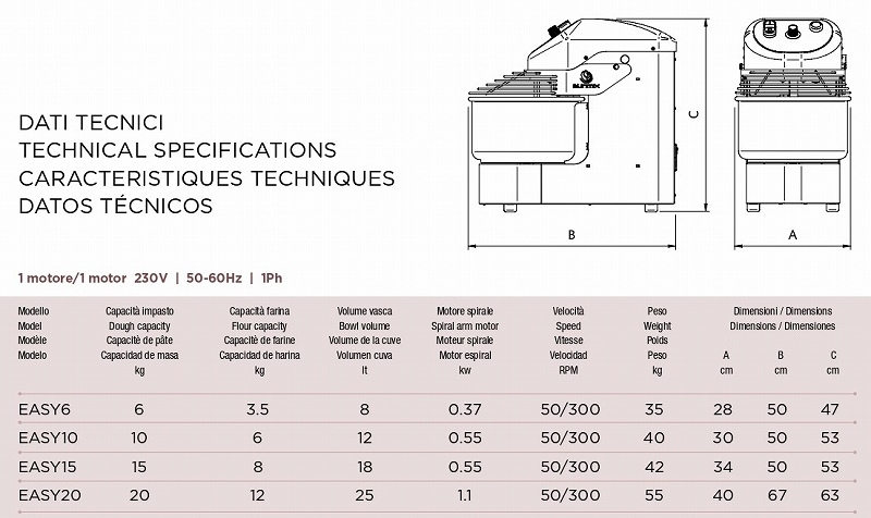 impastatrice a spirale SUNMIX EASY6/10/15/20 - �ԥåĥ��ѤΥ��ѥ����ߥ�����SUNMIX EASY6/10/15/20  -  Made in Italy