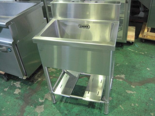 【W600xD450xH800mm】【業務用】【中古】 1槽シンク C8019 バックガード H150xD70mm