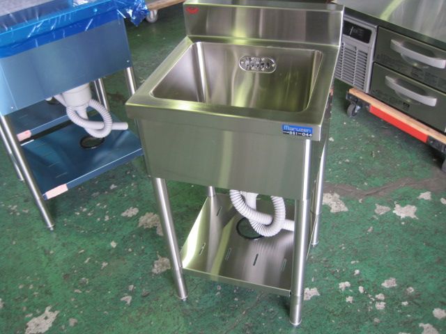 【W450xD450xH800mm】【業務用】【中古】 1槽シンク C8044 バックガード H100xD50mm