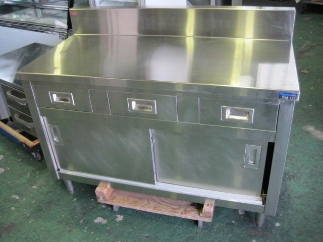 【W1200xD600xH800mm】【業務用】【中古】 引出し付調理台 C8074 バックガード H150xD60mm