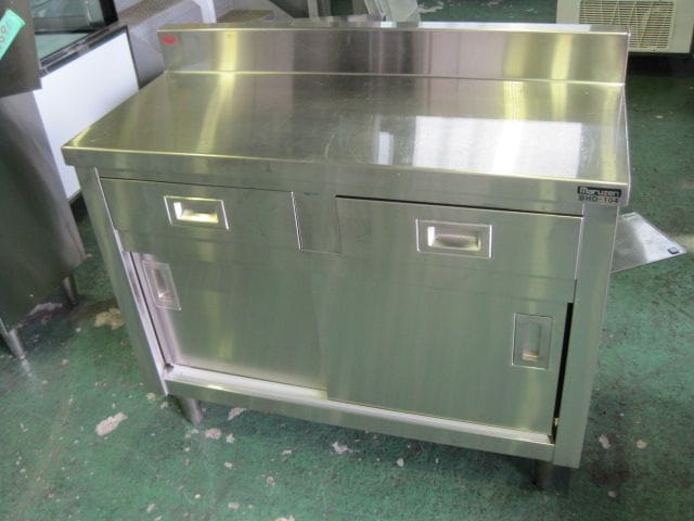 【W1000xD450xH800mm】【業務用】【中古】 引出し付調理台 C8096 バックガード H100xD50mm