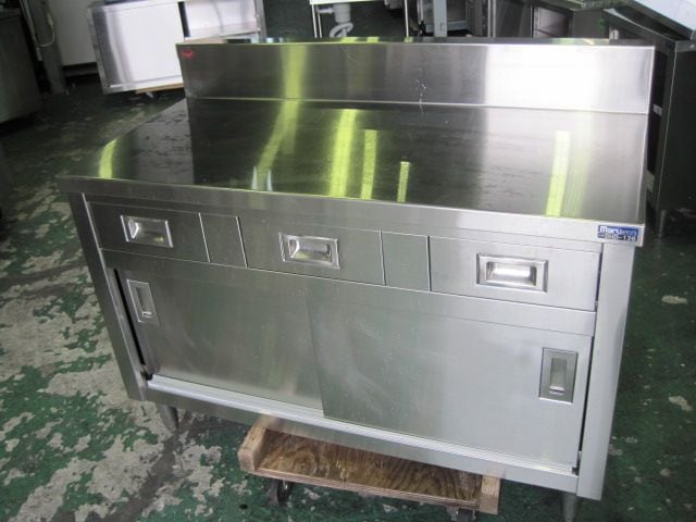 【W1200xD600xH800mm】【業務用】【中古】 引出し付調理台 C8099 バックガード H150xD60mm