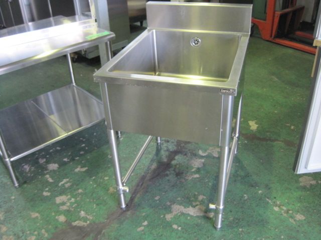【W600xD750xH850mm】【業務用】【中古】 1槽シンク C8129 バックガード H150xD60mm ※三方枠