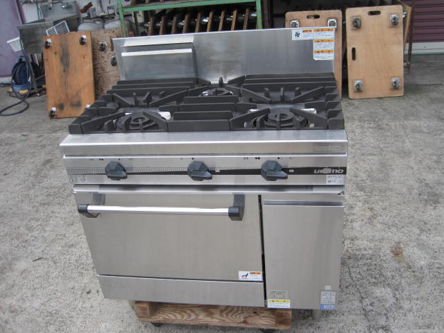 ■中古品 タニコー3口ガスレンジ オーブン付き 都市ガス TSGR-0921A W900xD750ｘH860(BG1060)mm 動作問題なし■ 中古】タニコー ガスレンジ TSGR-0921 都市ガス｜2018年製 ｜中古厨房