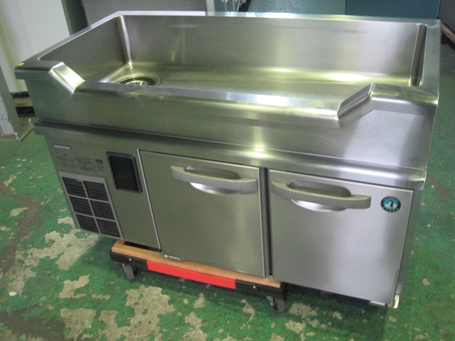 中古】フクシマガリレイ 舟形シンク付冷蔵コールドテーブル TNC-50RM3