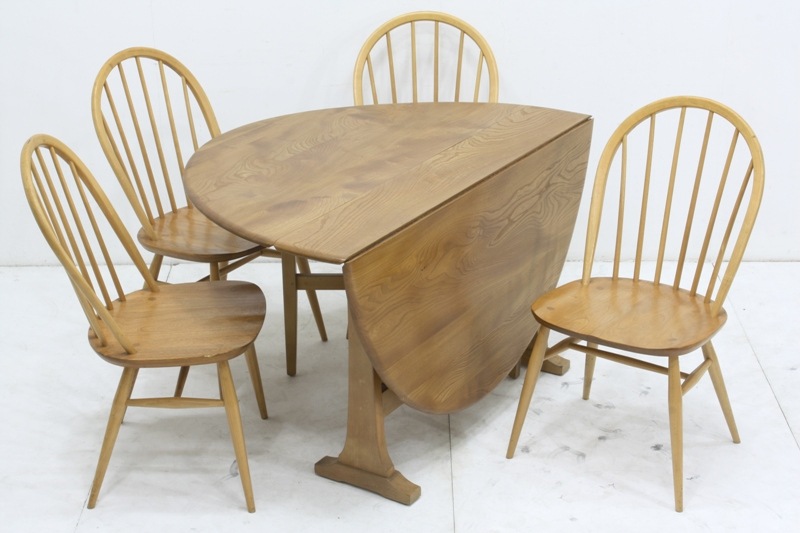 レンタル：ERCOL(アーコール) ダイニング5点セット(ゲートレッグ 