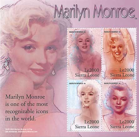 マリリン・モンロー 切手小型シート シエラレオネ発行 | 切手,アフリカ