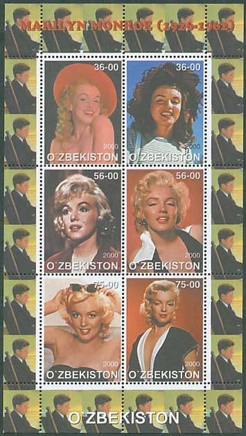 マリリン・モンロー 切手シート ウズベキスタン発行 | 切手,中央アジア